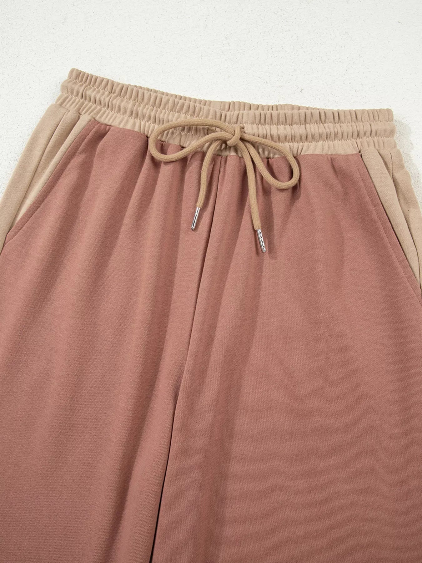 Color Block Long Sleeve Crop Top Drawstring Pant Set - MAD RUFFI