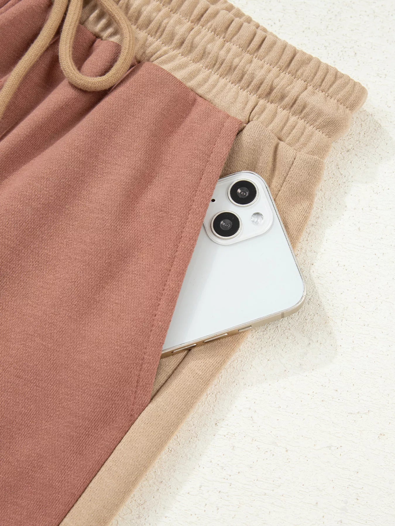 Color Block Long Sleeve Crop Top Drawstring Pant Set - MAD RUFFI