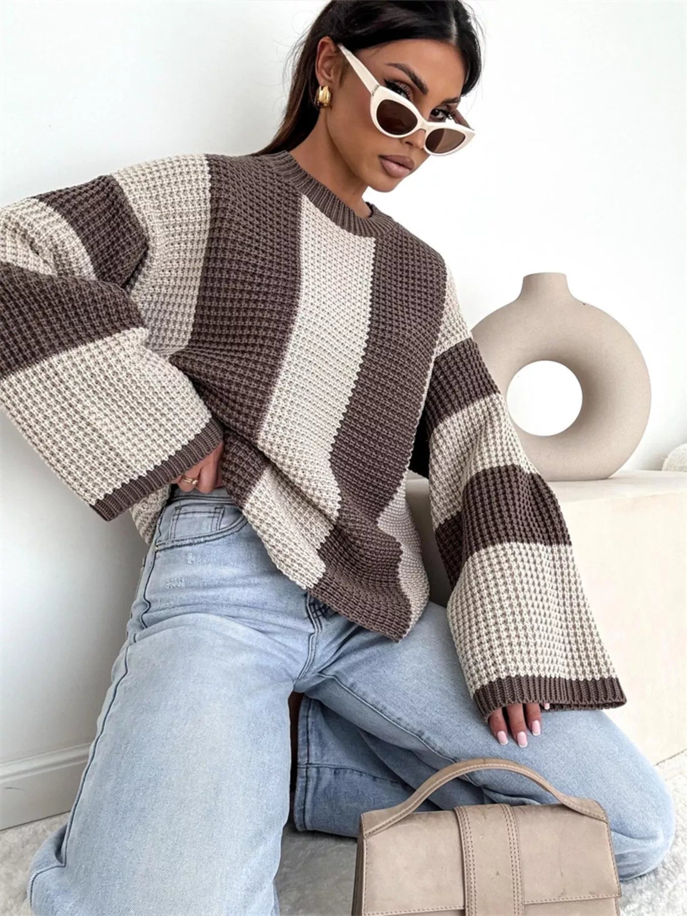 Color Block Long Sleeve Sweater - MAD RUFFI