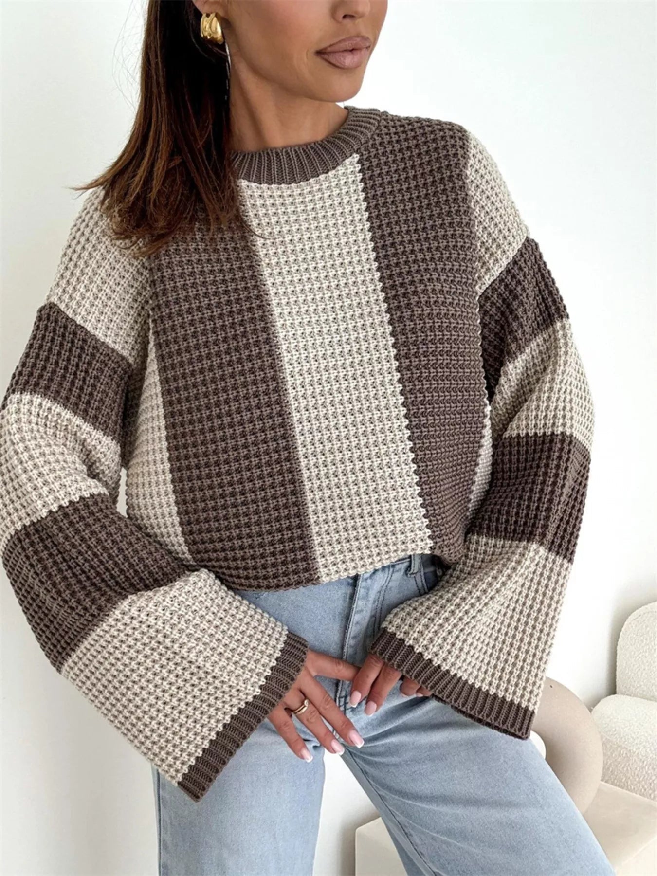 Color Block Long Sleeve Sweater - MAD RUFFI