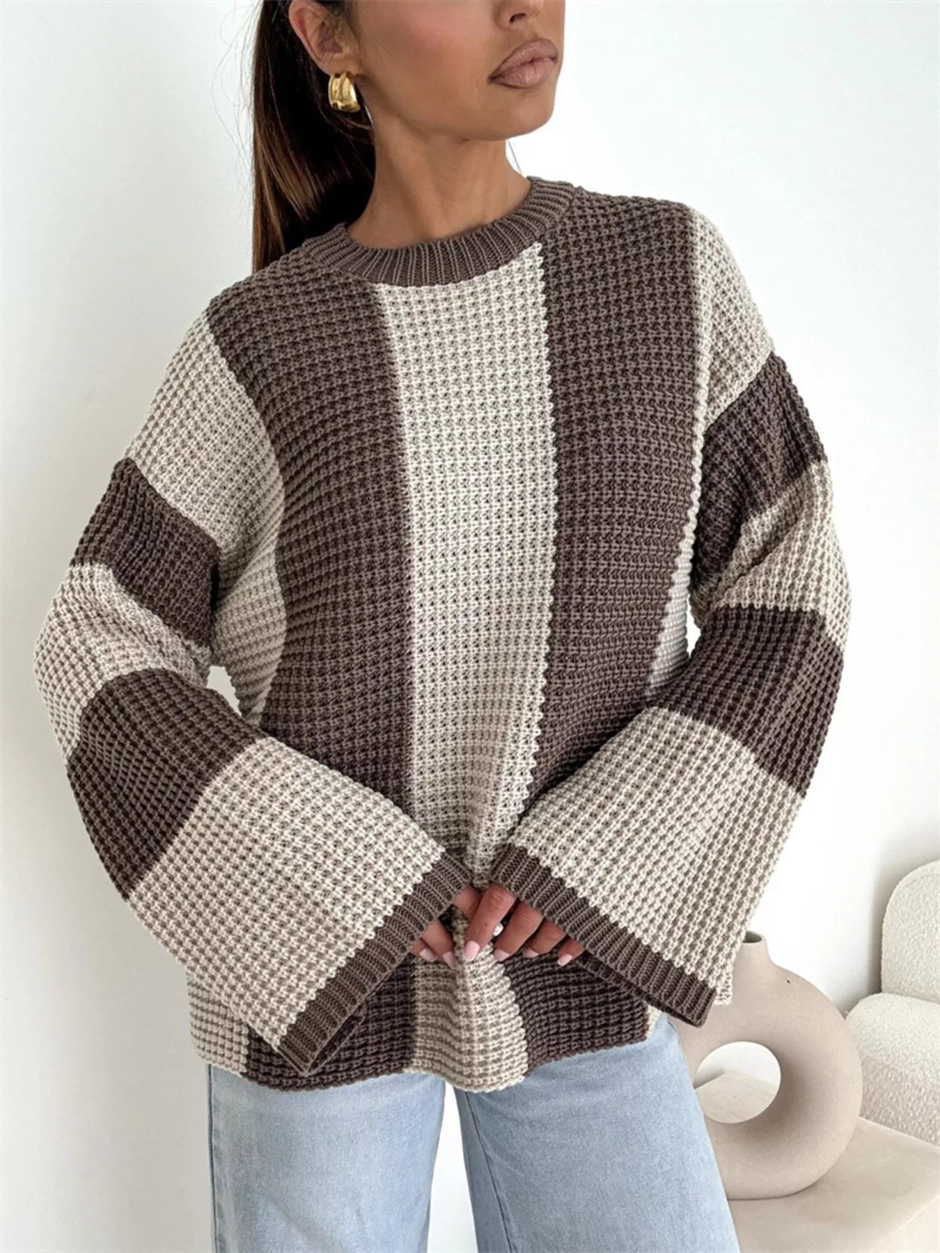 Color Block Long Sleeve Sweater - MAD RUFFI