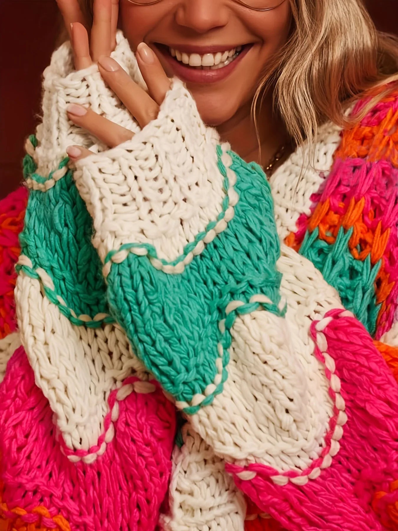 Color Block Open Front Cardigan - MAD RUFFI