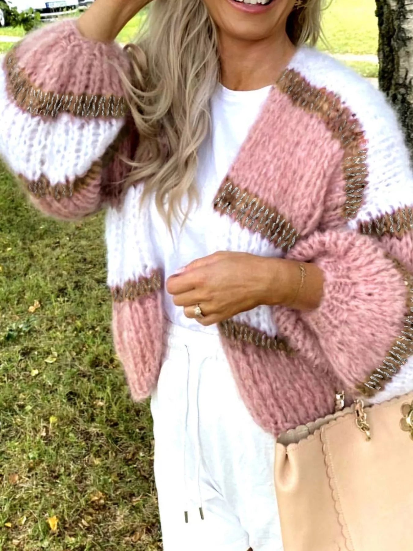 Color Block Open Front Cardigan - MAD RUFFI