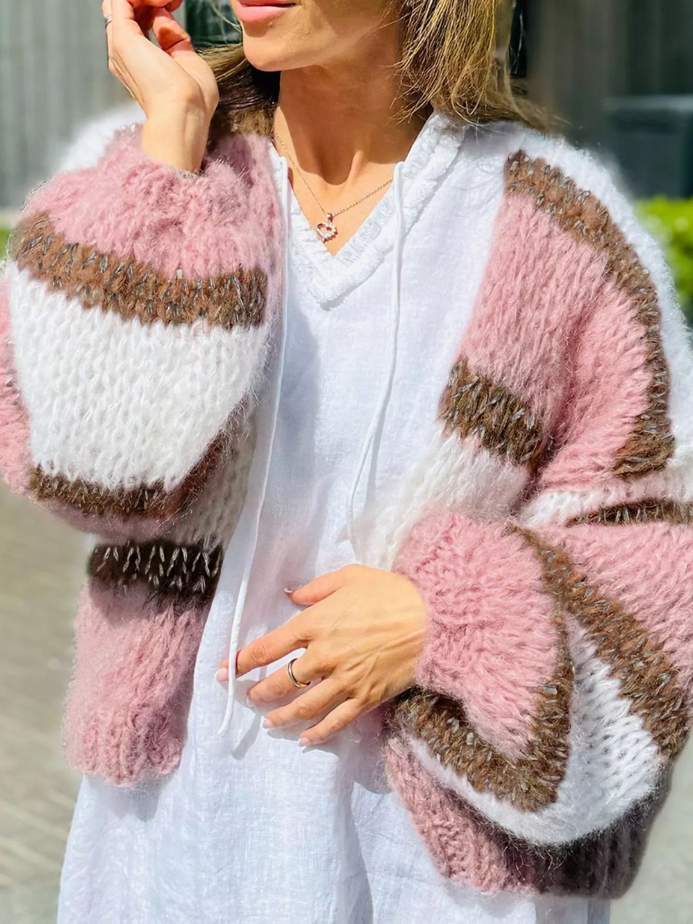 Color Block Open Front Cardigan - MAD RUFFI