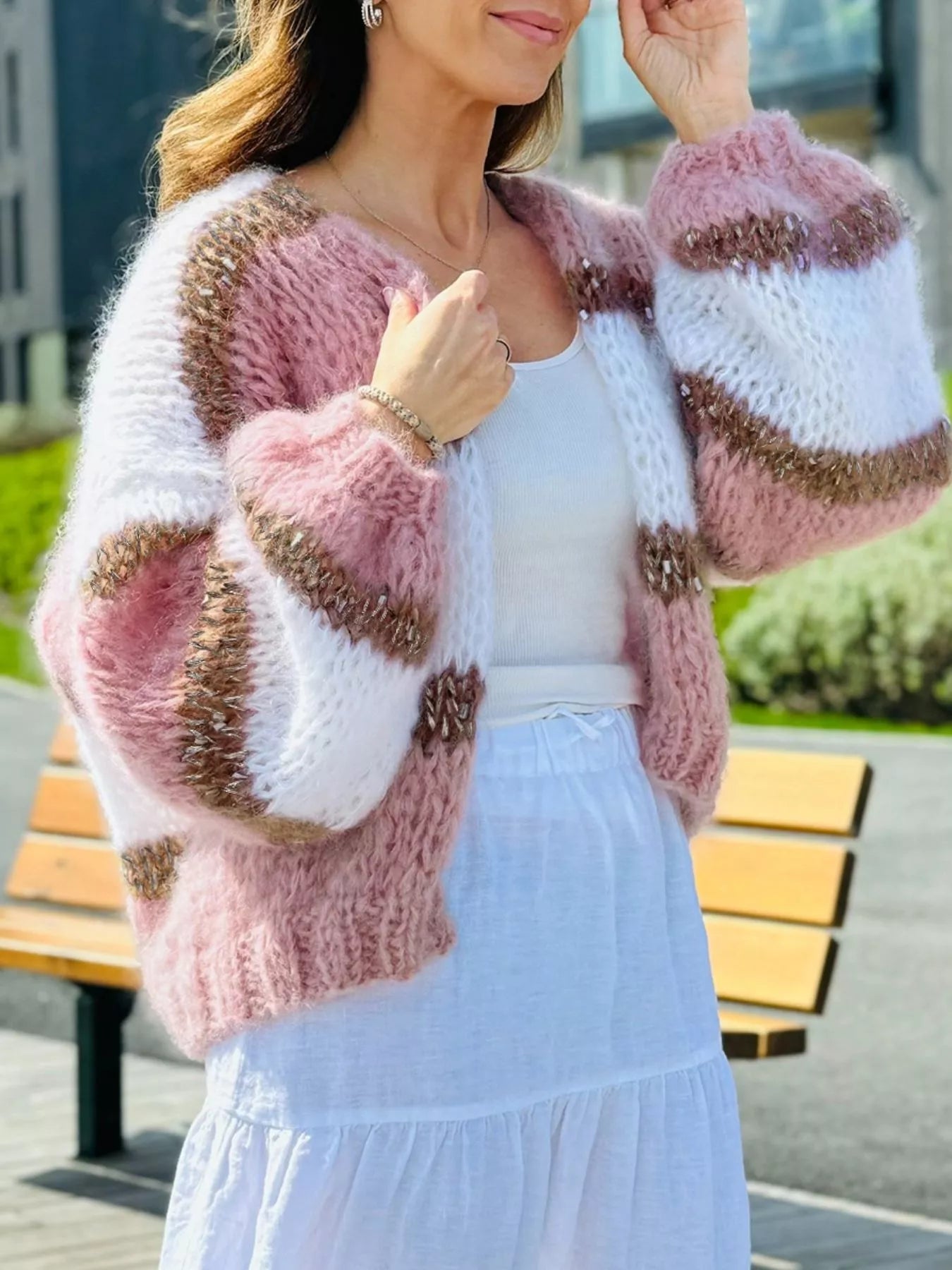 Color Block Open Front Cardigan - MAD RUFFI