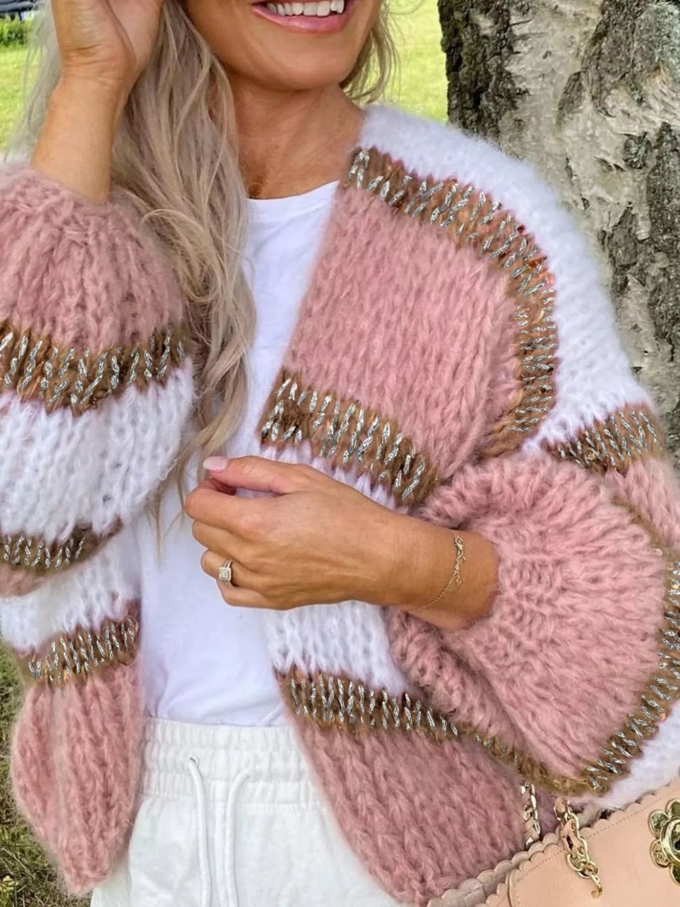 Color Block Open Front Cardigan - MAD RUFFI