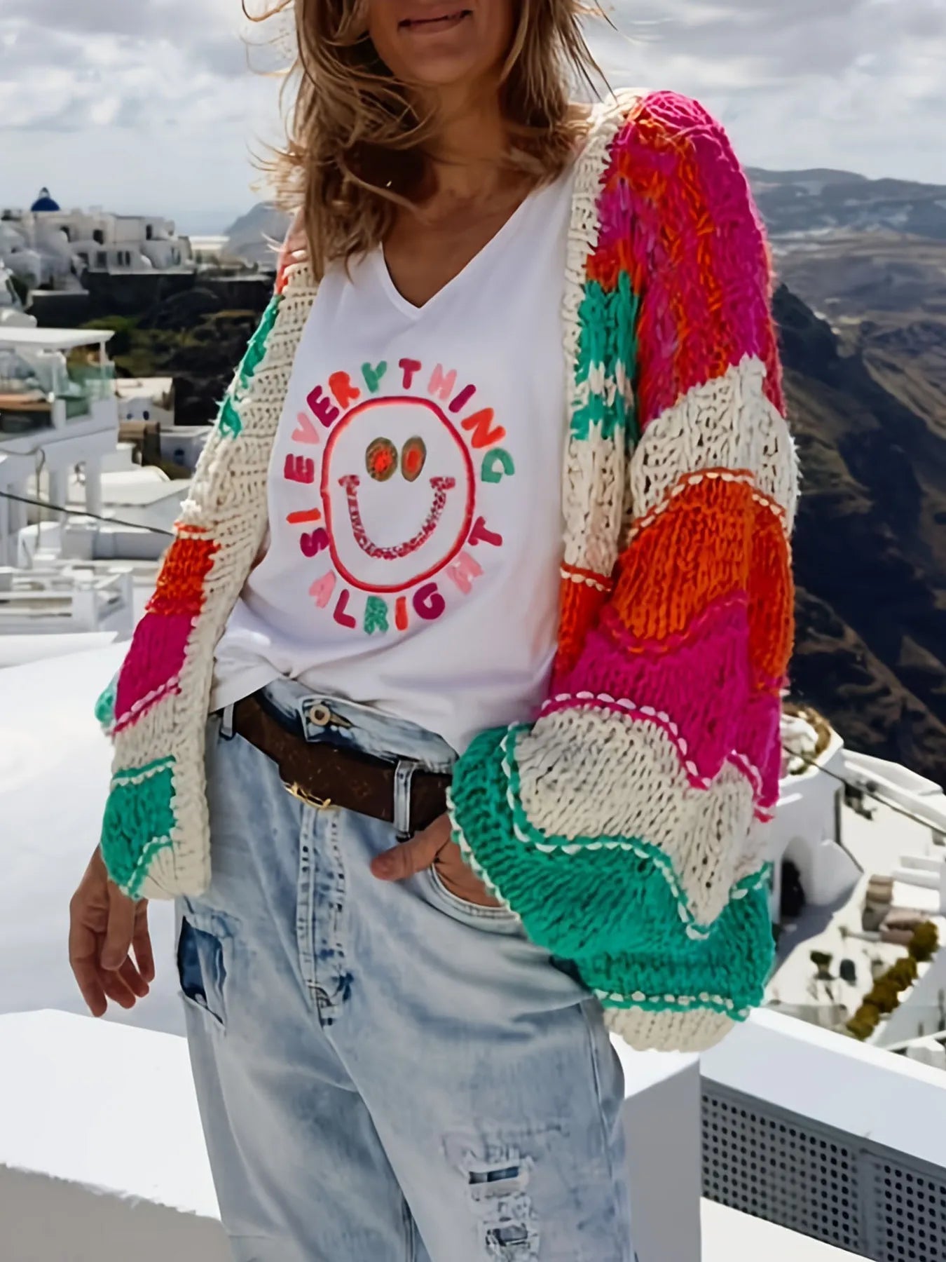 Color Block Open Front Cardigan - MAD RUFFI