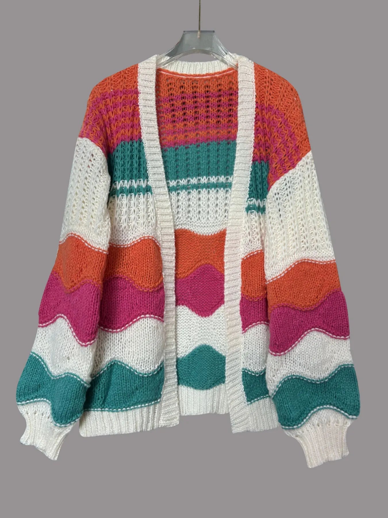 Color Block Open Front Cardigan - MAD RUFFI