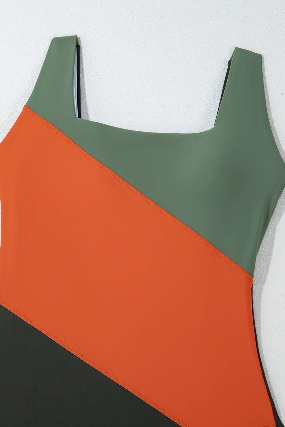 Color Block Padded Square Neck One Piece Swimsuit - MAD RUFFI