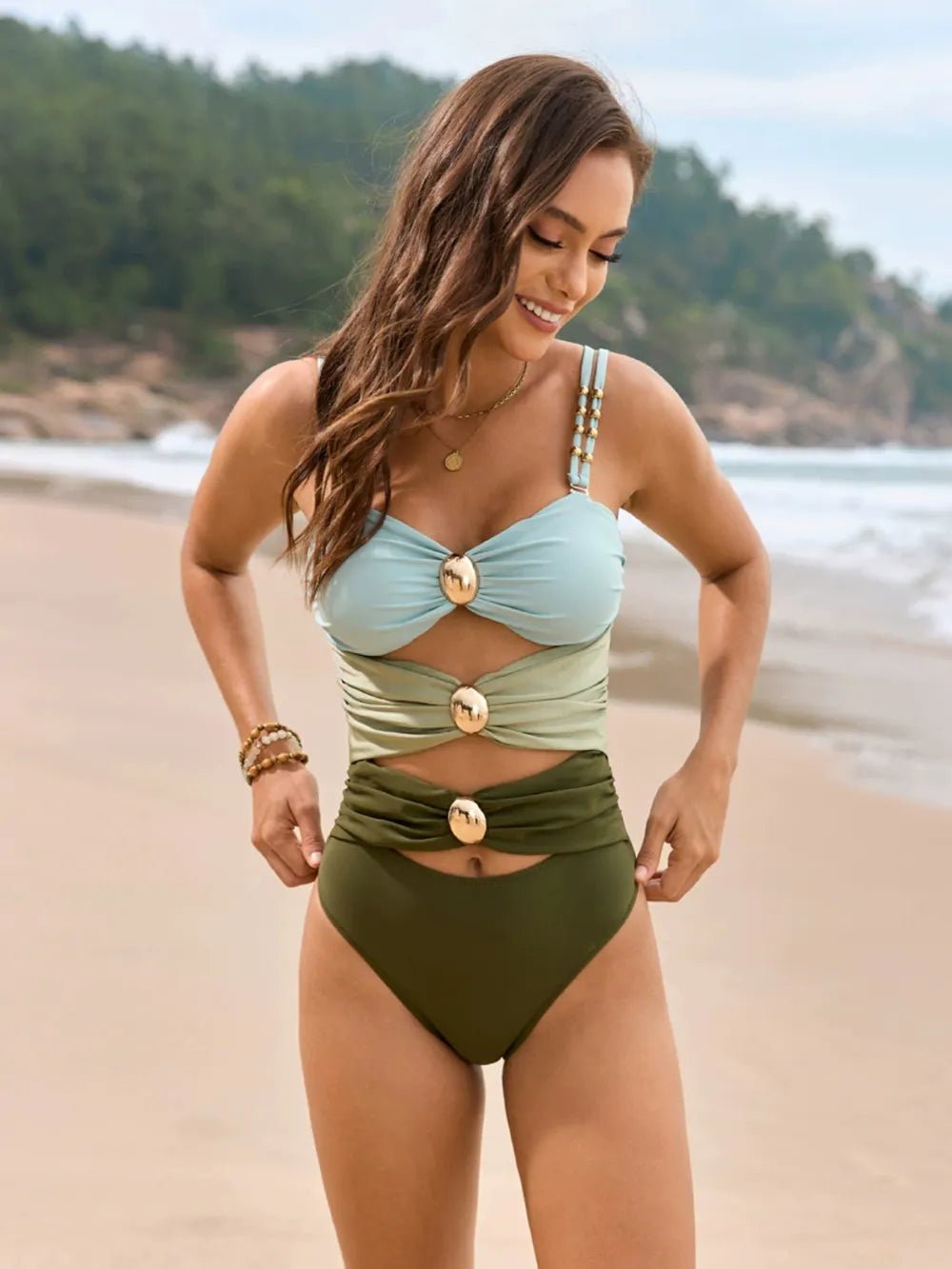 Color Block Sweetheart Neck One - Piece Swimwear - MAD RUFFI