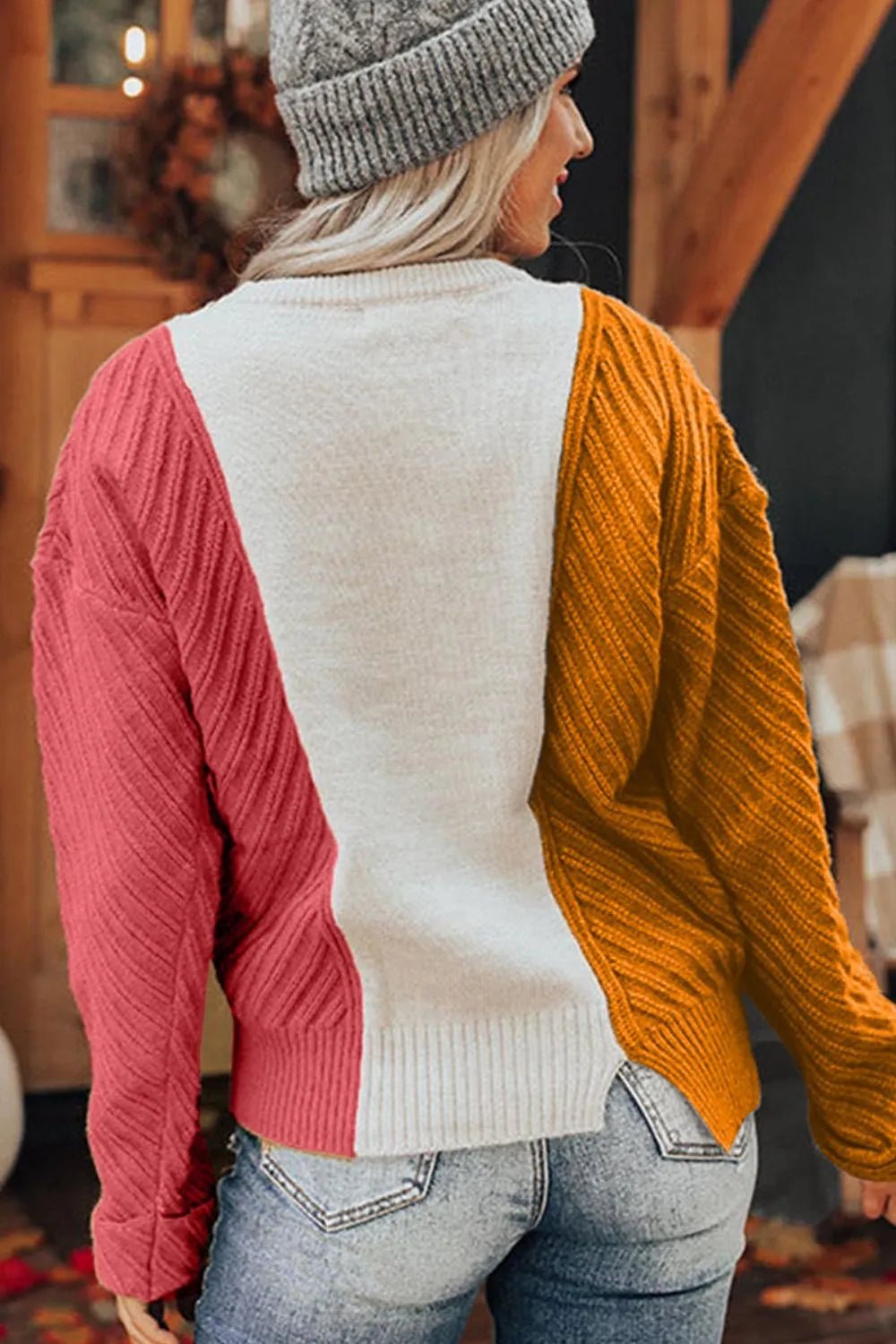 Color Block Textured Drop Shoulder Sweater - MAD RUFFI