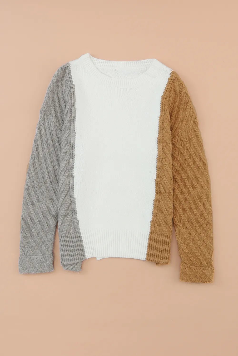 Color Block Textured Drop Shoulder Sweater - MAD RUFFI