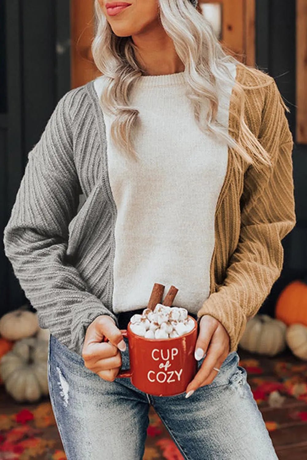 Color Block Textured Drop Shoulder Sweater - MAD RUFFI