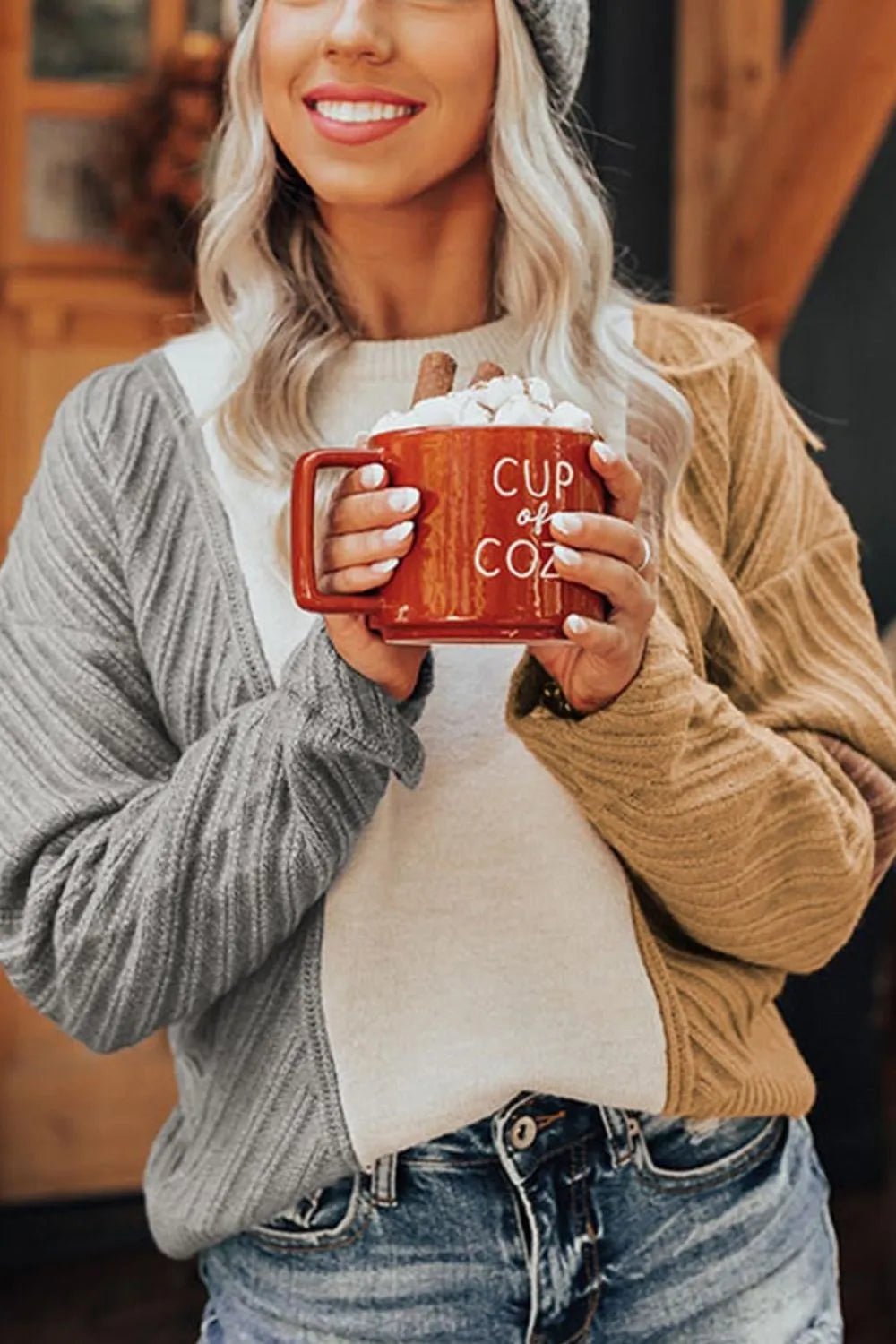 Color Block Textured Drop Shoulder Sweater - MAD RUFFI