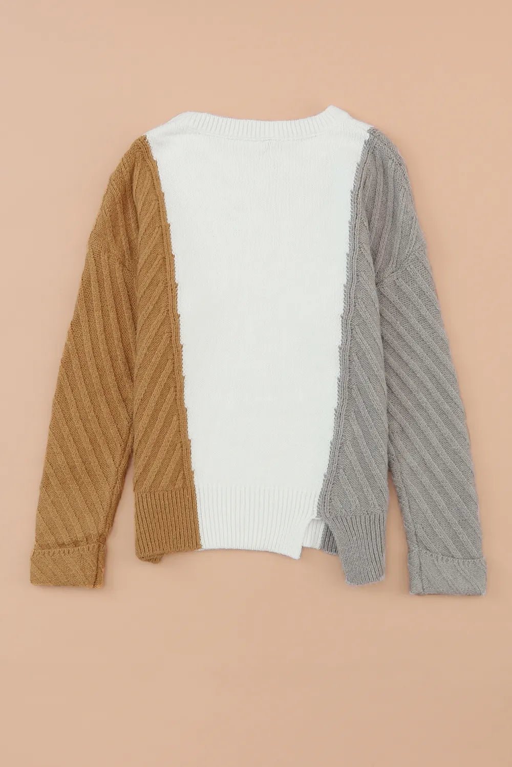 Color Block Textured Drop Shoulder Sweater - MAD RUFFI