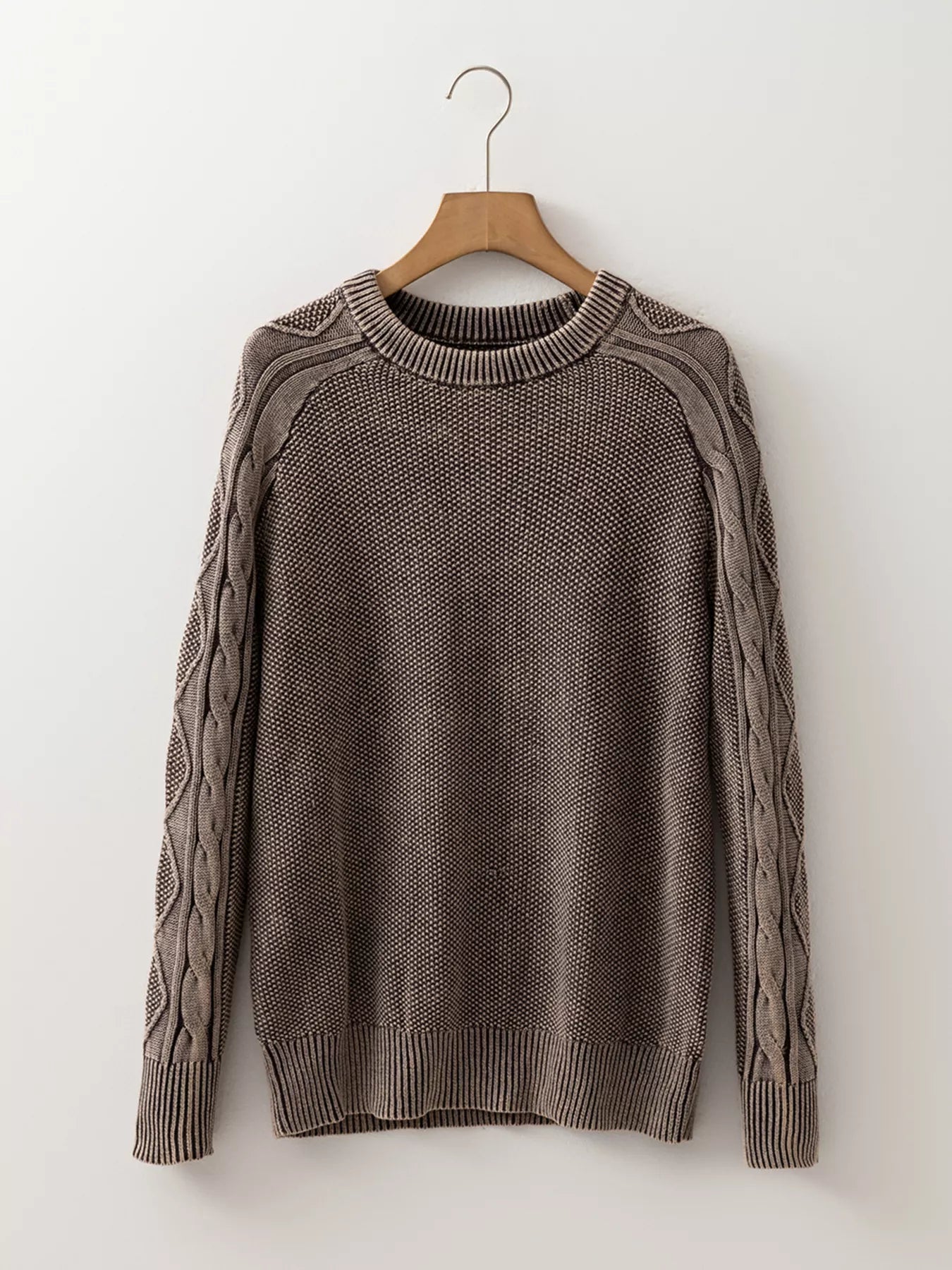 Contrast Cable Knit Sleeve Casual Sweater - MAD RUFFI
