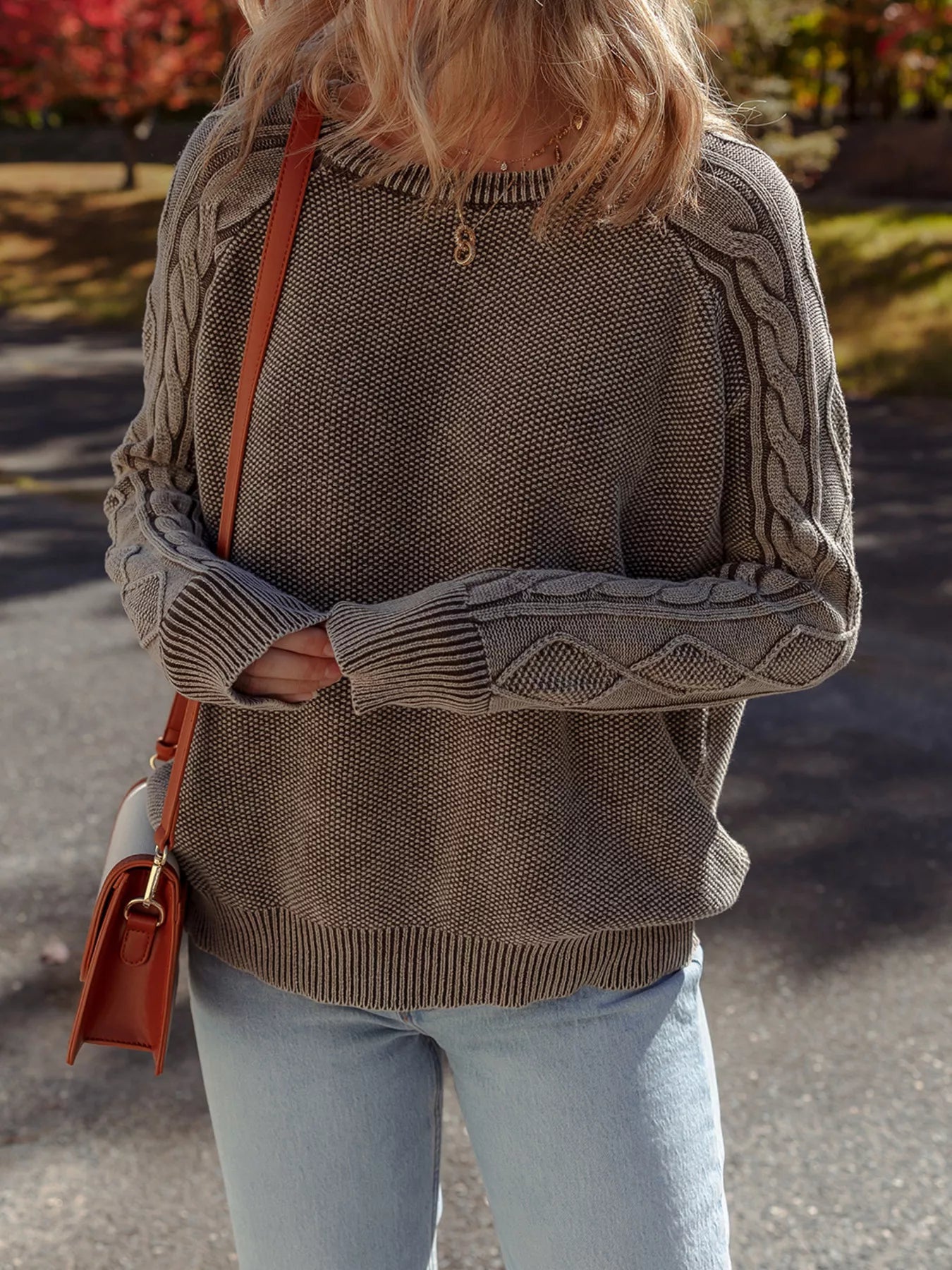 Contrast Cable Knit Sleeve Casual Sweater - MAD RUFFI