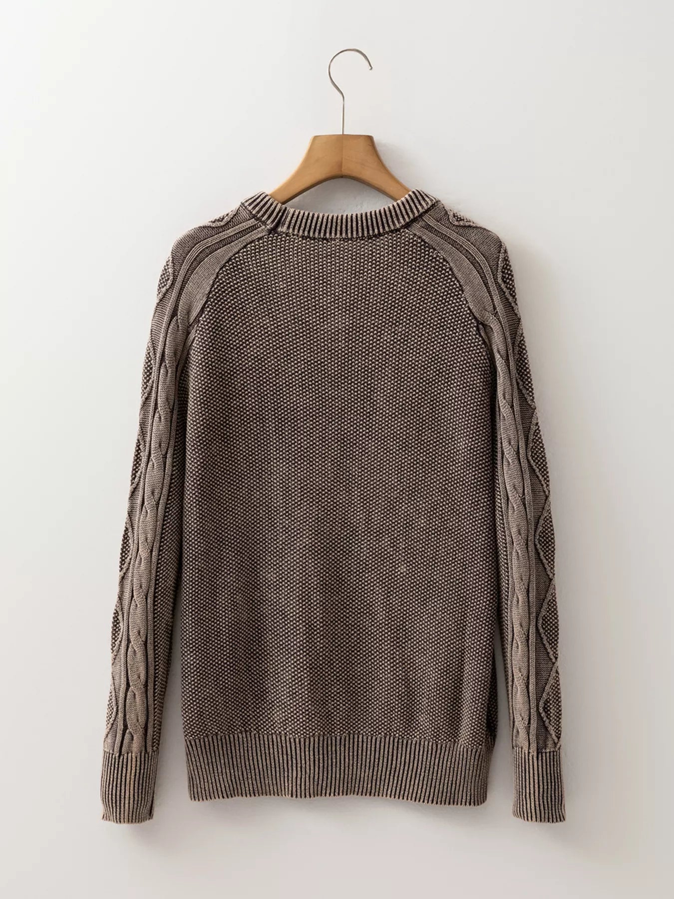 Contrast Cable Knit Sleeve Casual Sweater - MAD RUFFI