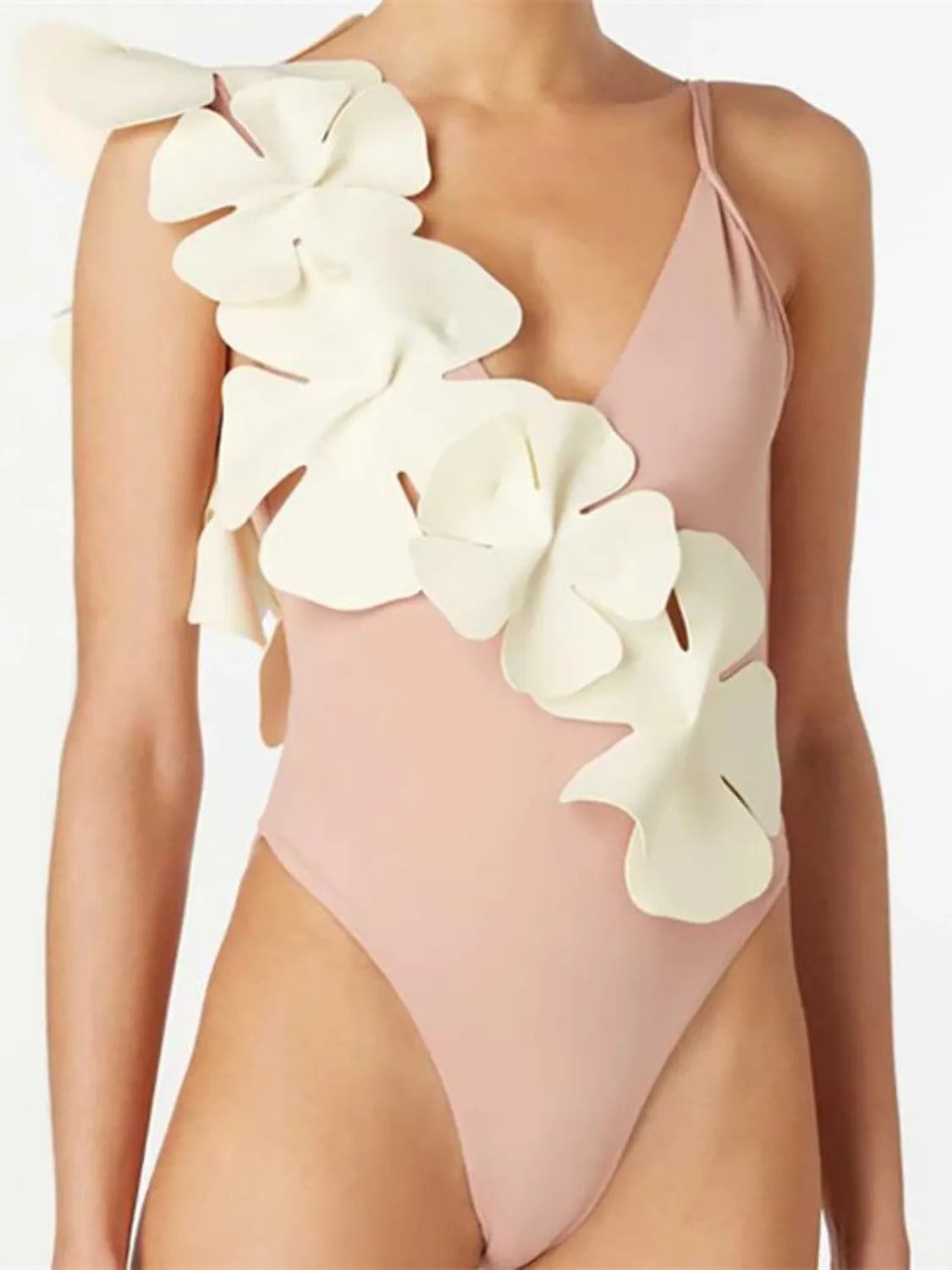 Contrast Flower Spaghetti Strap One - Piece Swimwear - MAD RUFFI