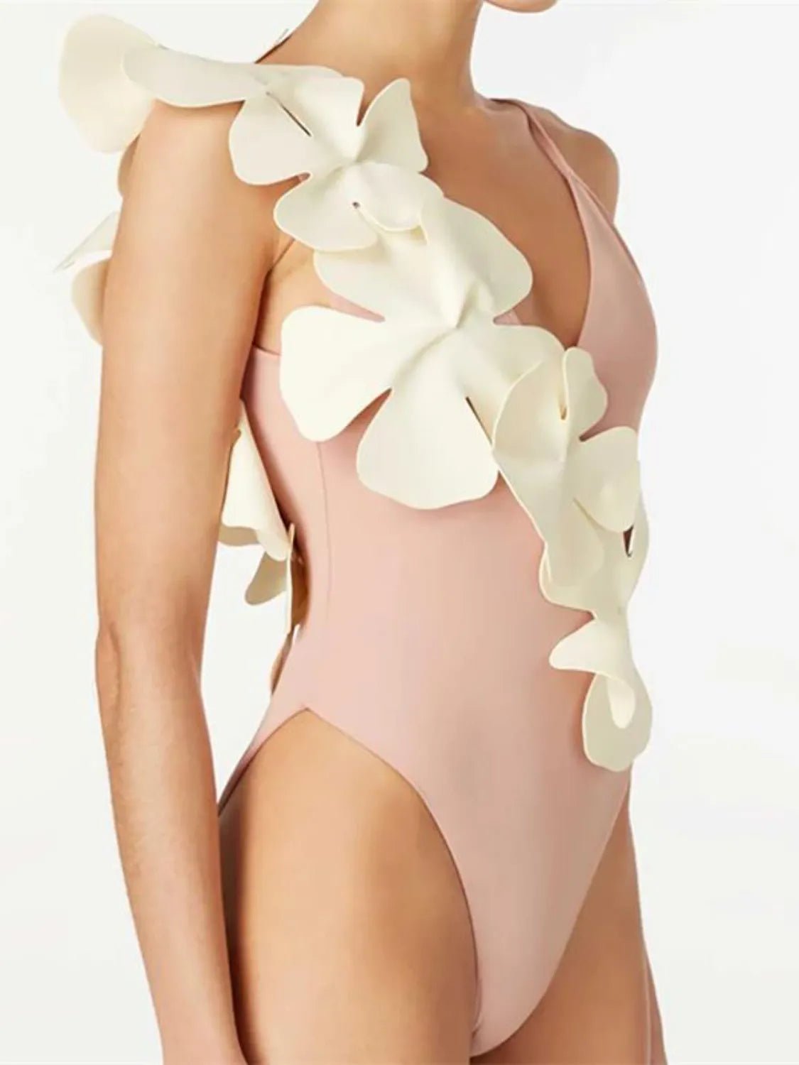 Contrast Flower Spaghetti Strap One - Piece Swimwear - MAD RUFFI