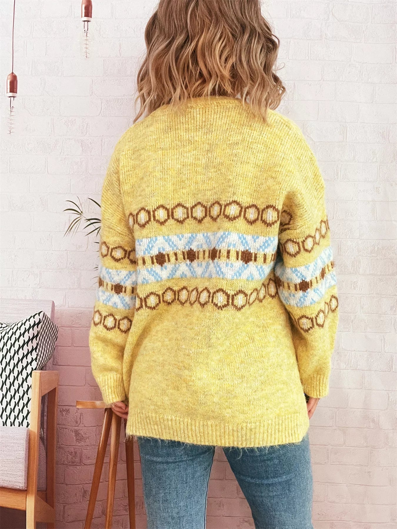 Contrast Round Neck Drop Shoulder Sweater - MAD RUFFI