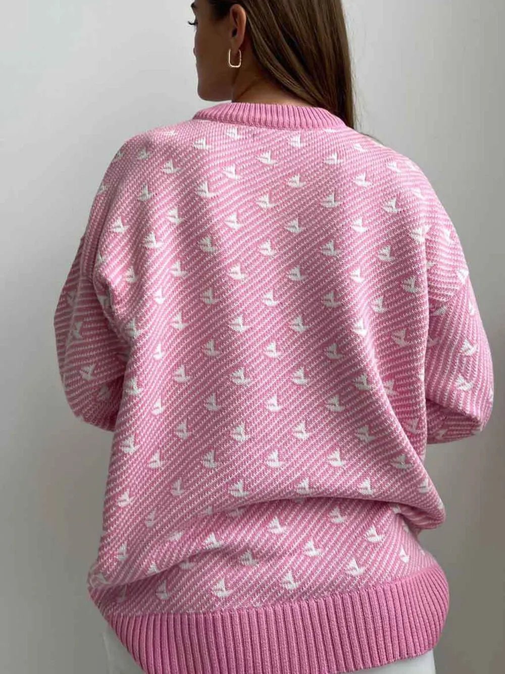 Contrast Round Neck Long Sleeve Sweater - MAD RUFFI