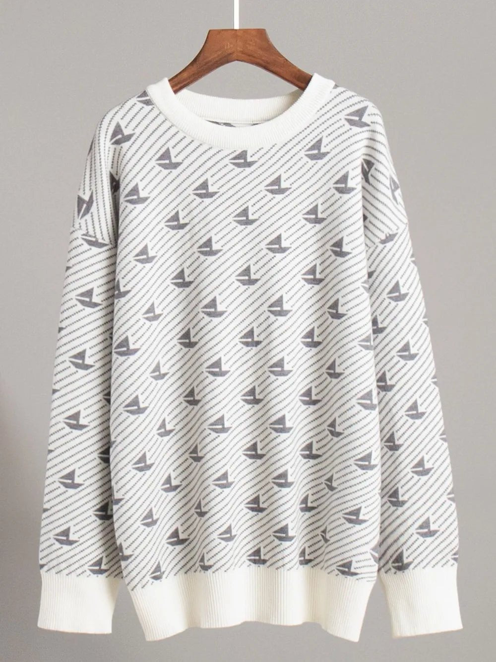 Contrast Round Neck Long Sleeve Sweater - MAD RUFFI