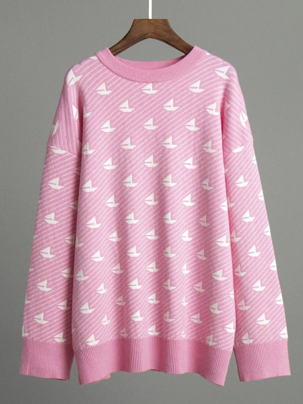 Contrast Round Neck Long Sleeve Sweater - MAD RUFFI