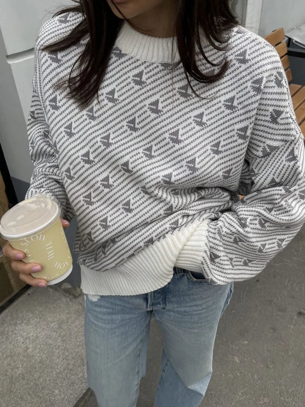 Contrast Round Neck Long Sleeve Sweater - MAD RUFFI