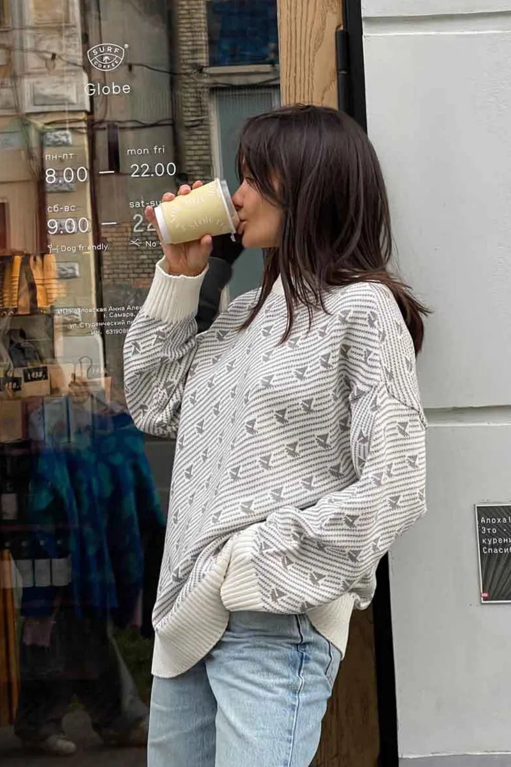 Contrast Round Neck Long Sleeve Sweater - MAD RUFFI