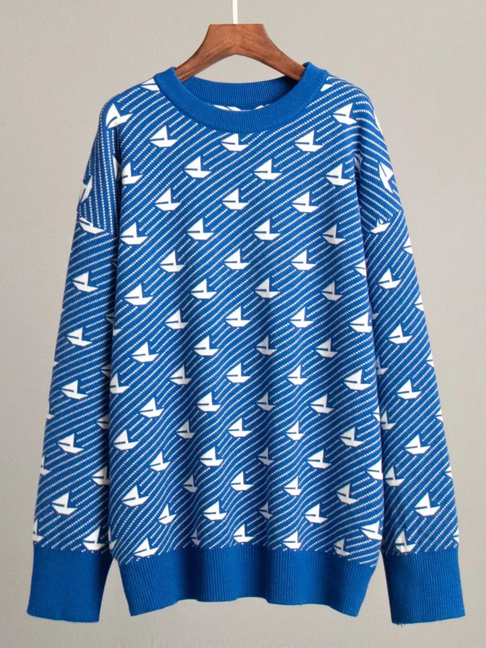 Contrast Round Neck Long Sleeve Sweater - MAD RUFFI