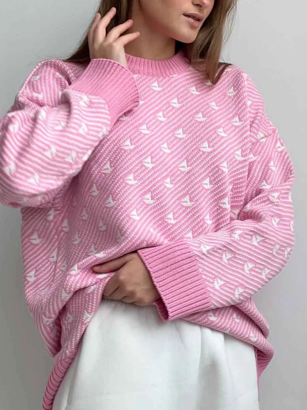 Contrast Round Neck Long Sleeve Sweater - MAD RUFFI