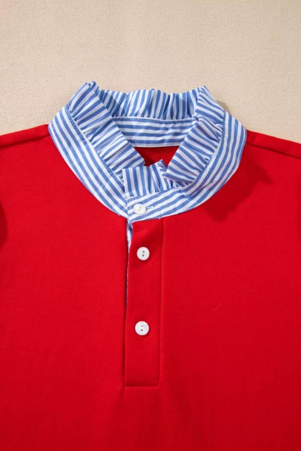 Contrast Striped Collar Patchwork Puff Sleeve Ruffle Hem Mini Dress - MAD RUFFI