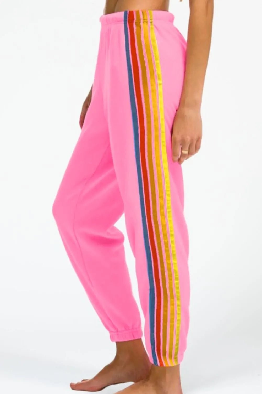 Contrast Striped Elastic Waist Active Pants - MAD RUFFI