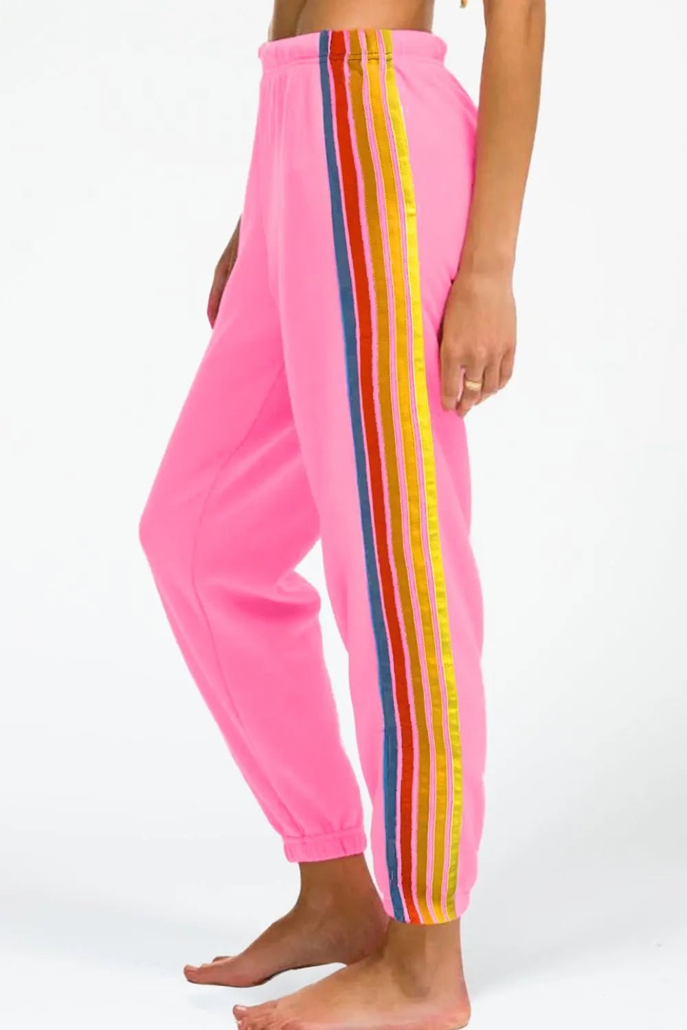Contrast Striped Elastic Waist Active Pants - MAD RUFFI