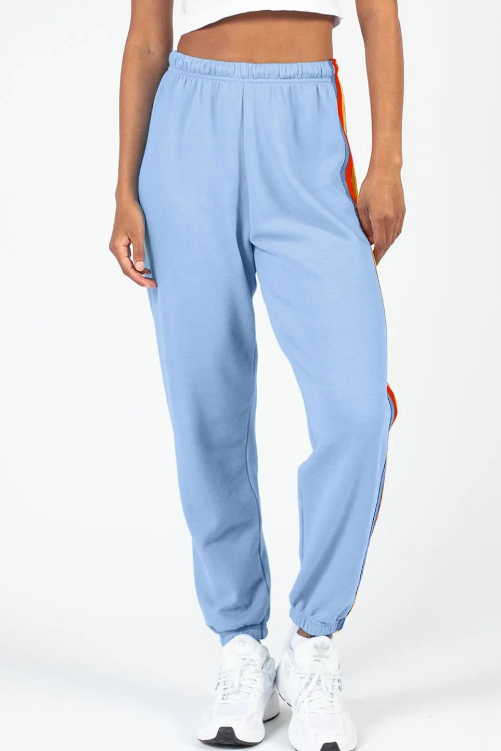 Contrast Striped Elastic Waist Active Pants - MAD RUFFI