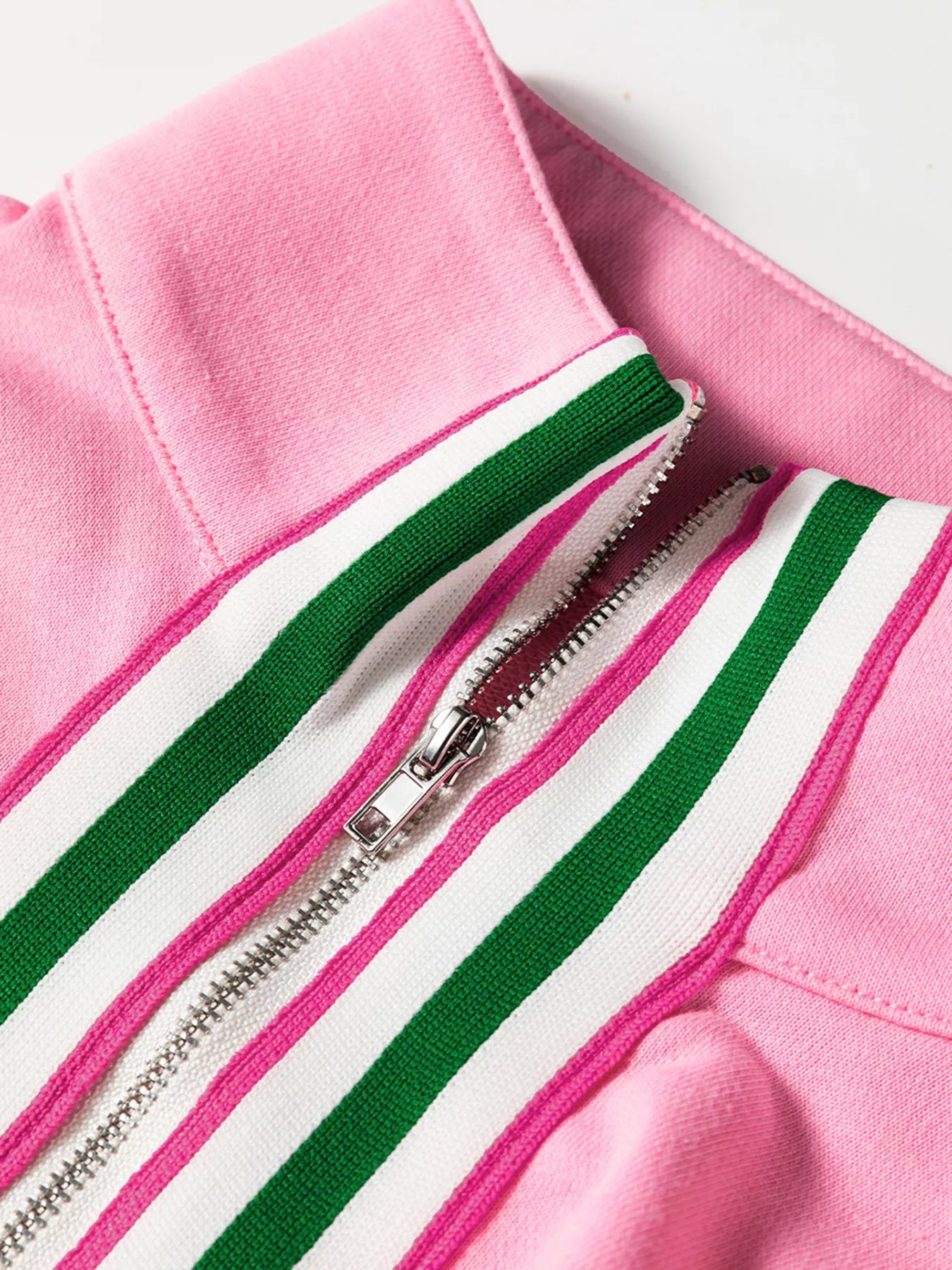 Contrast Striped Patchwork Zip Collar Sweatshirt - MAD RUFFI