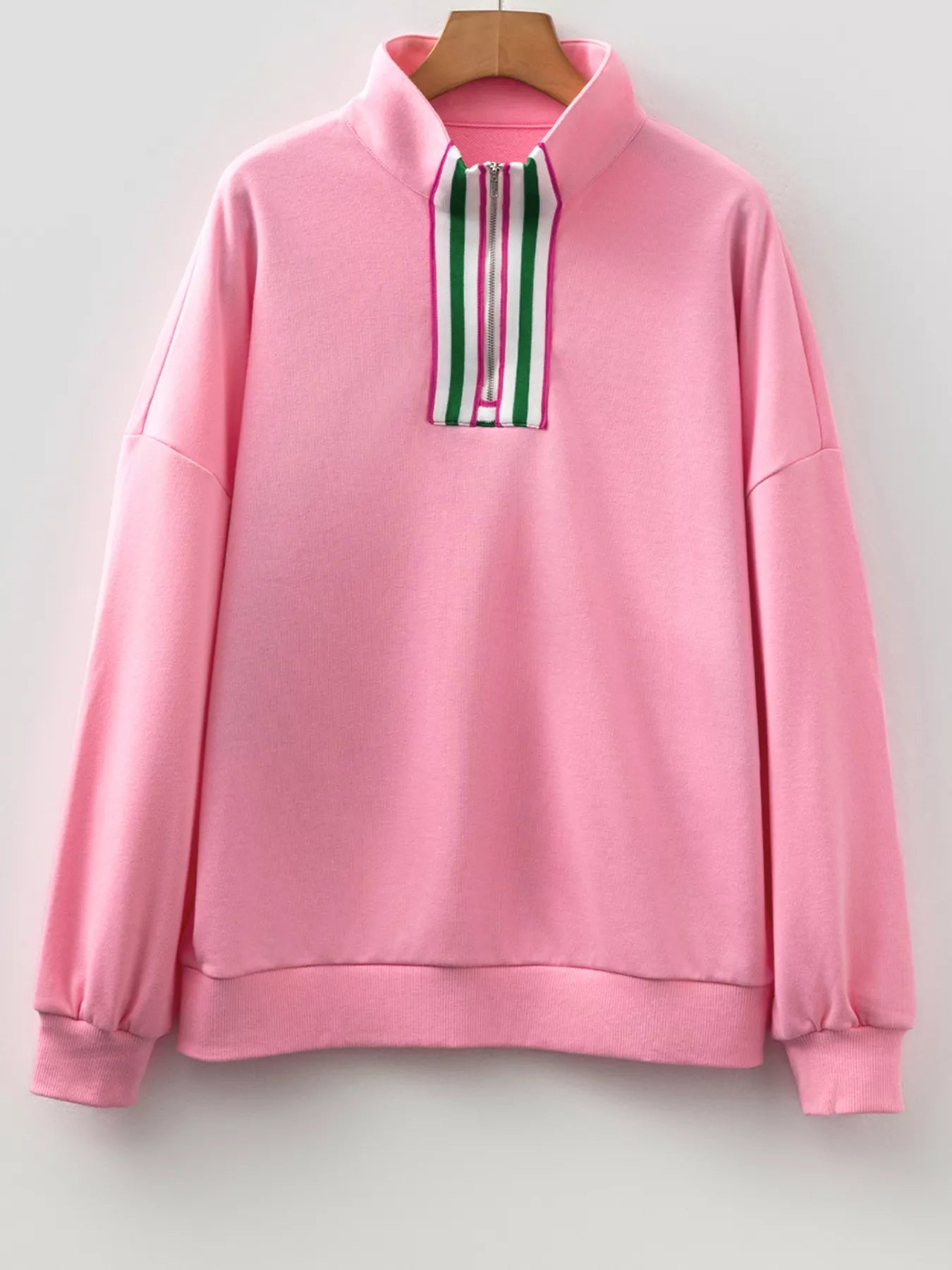 Contrast Striped Patchwork Zip Collar Sweatshirt - MAD RUFFI