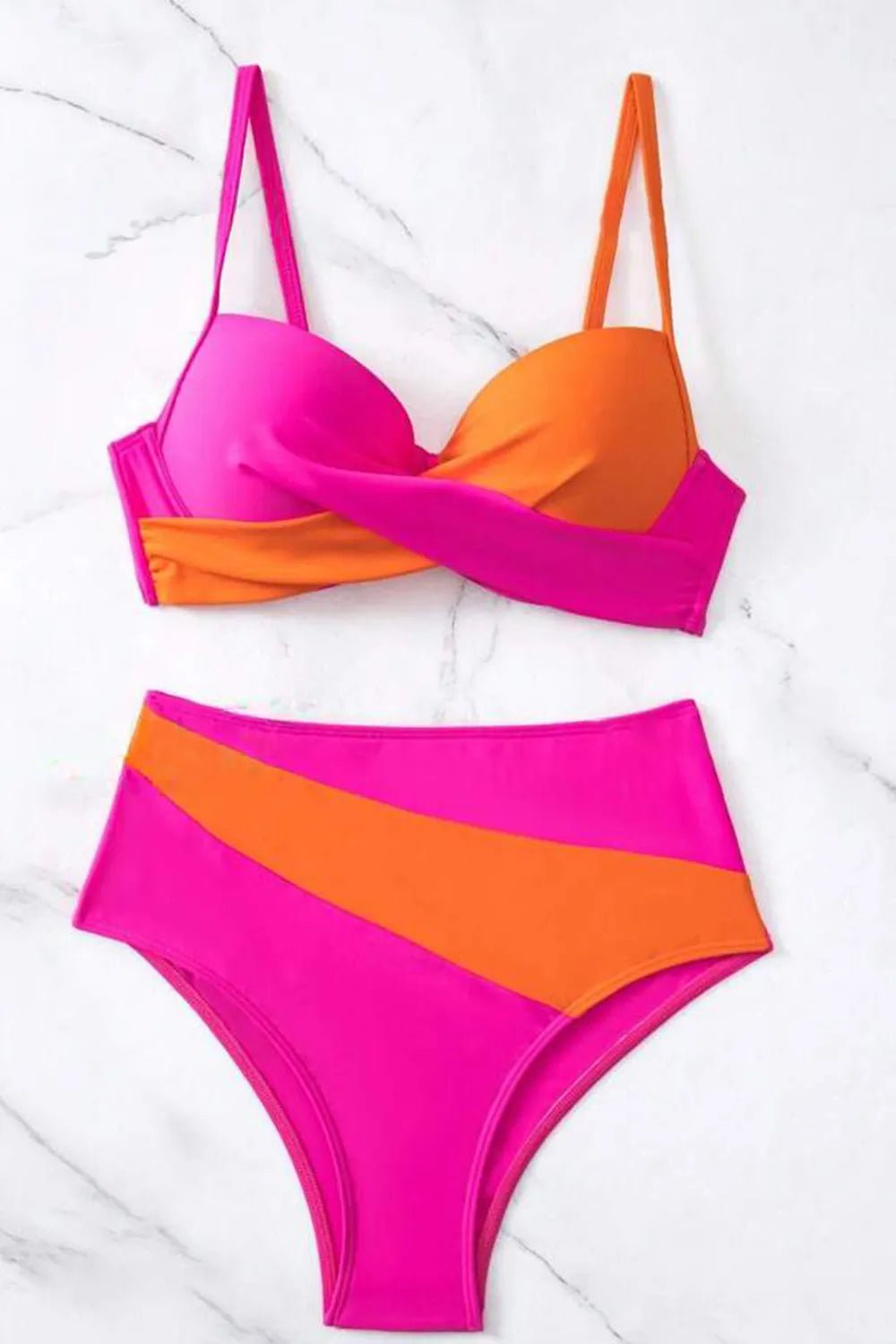Contrast Sweetheart Neck Bikini Set - MAD RUFFI