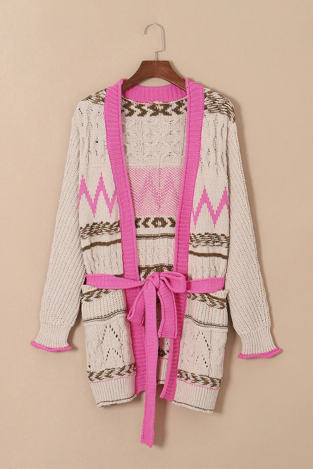 Contrast Tied Open Front Cardigan - MAD RUFFI