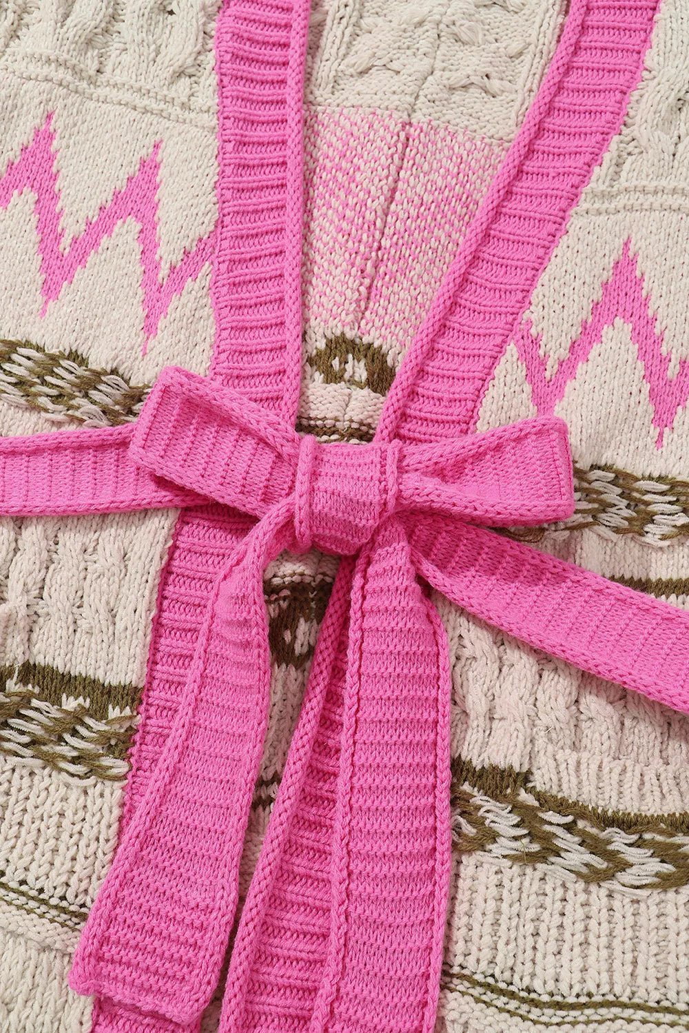 Contrast Tied Open Front Cardigan - MAD RUFFI