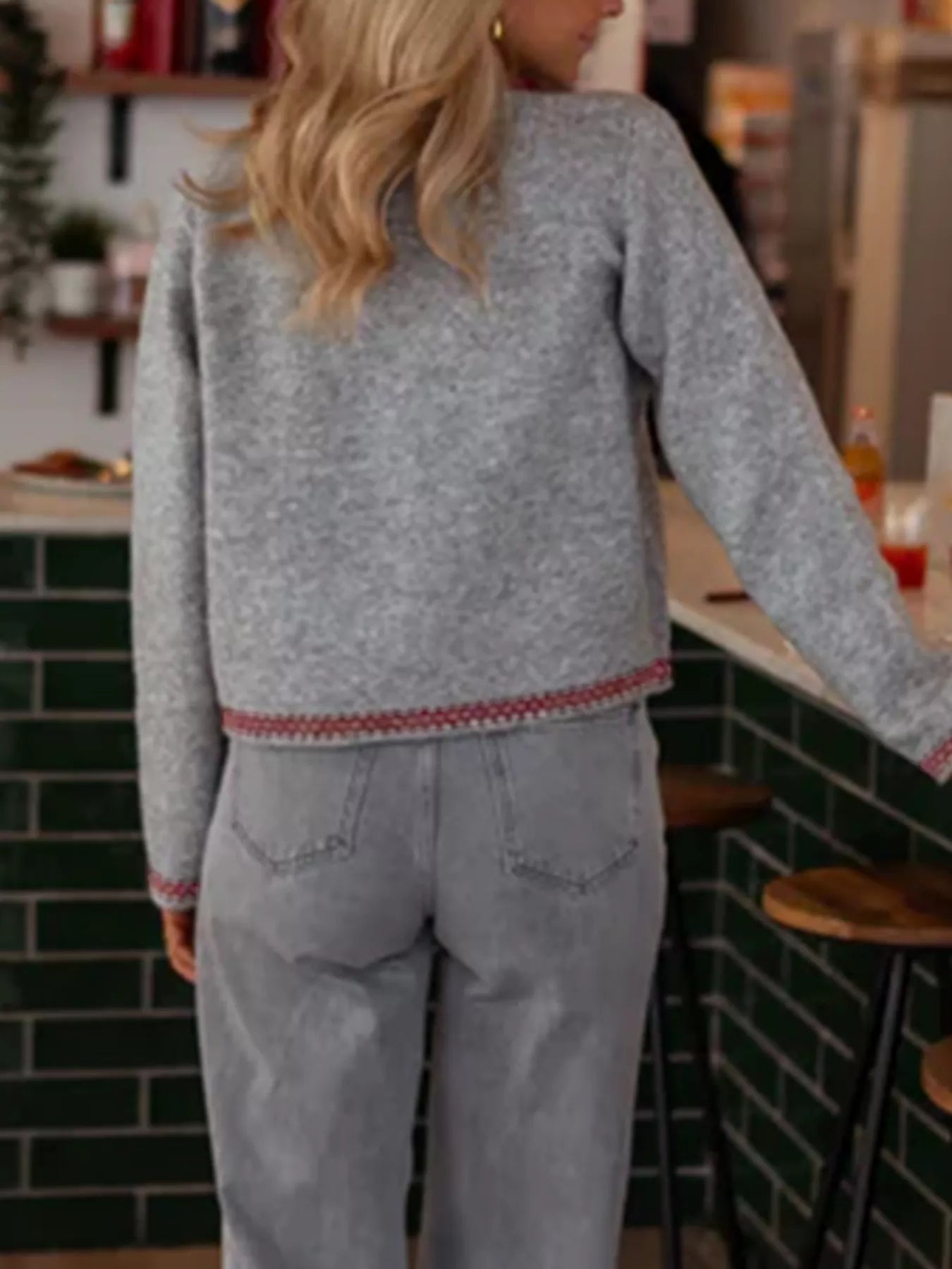 Contrast Trim Button Up Cardigan - MAD RUFFI