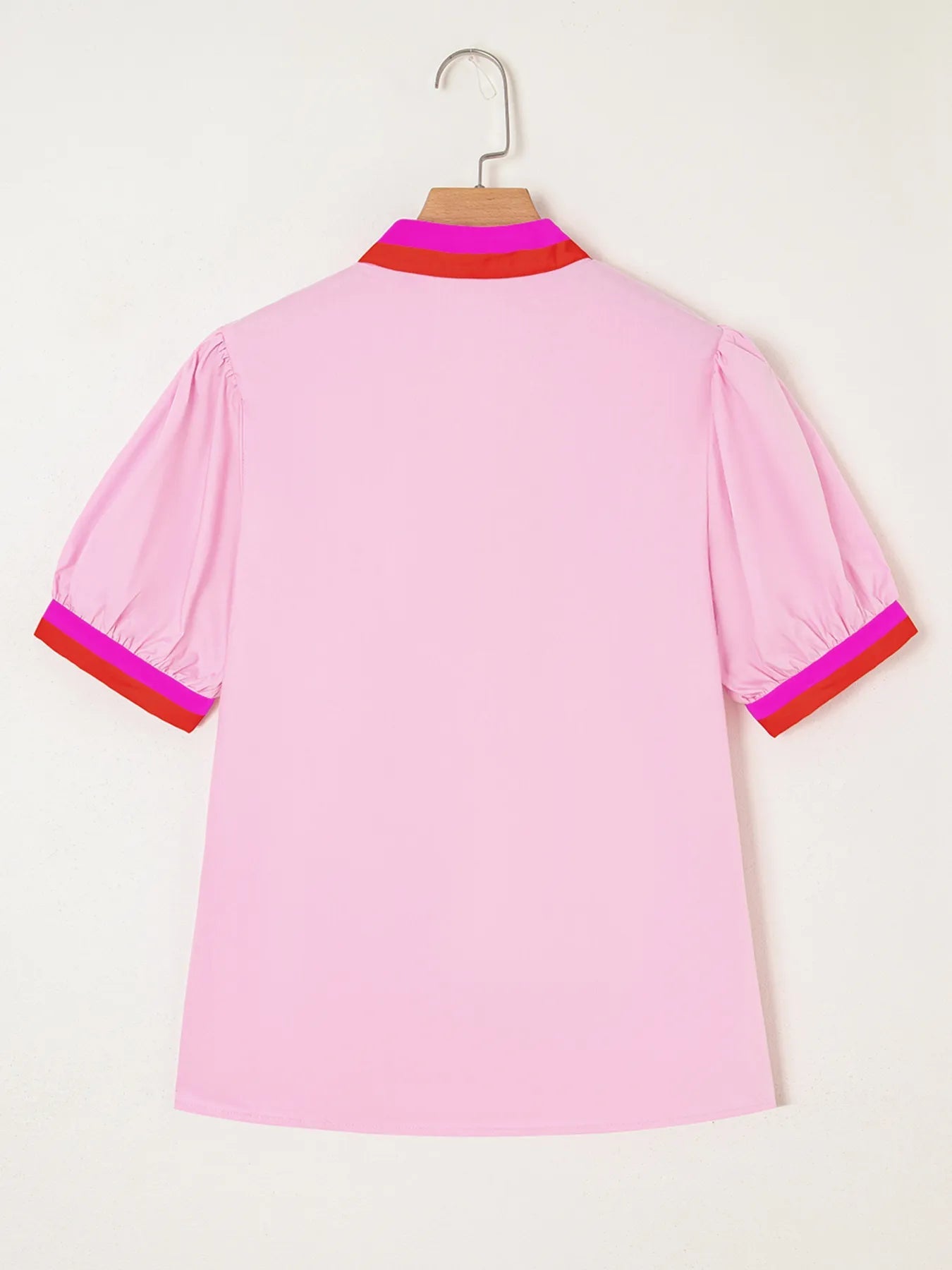 Contrast Trim Notched Short Sleeve Blouse - MAD RUFFI