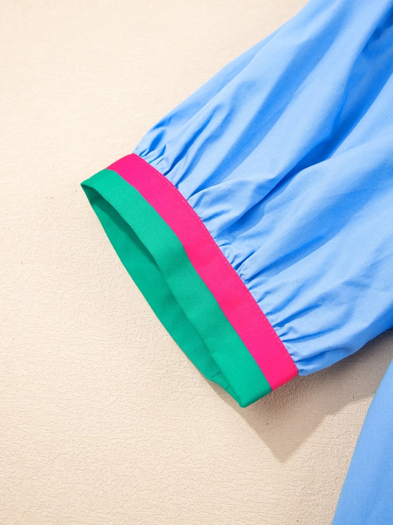 Contrast Trim Notched Short Sleeve Blouse - MAD RUFFI