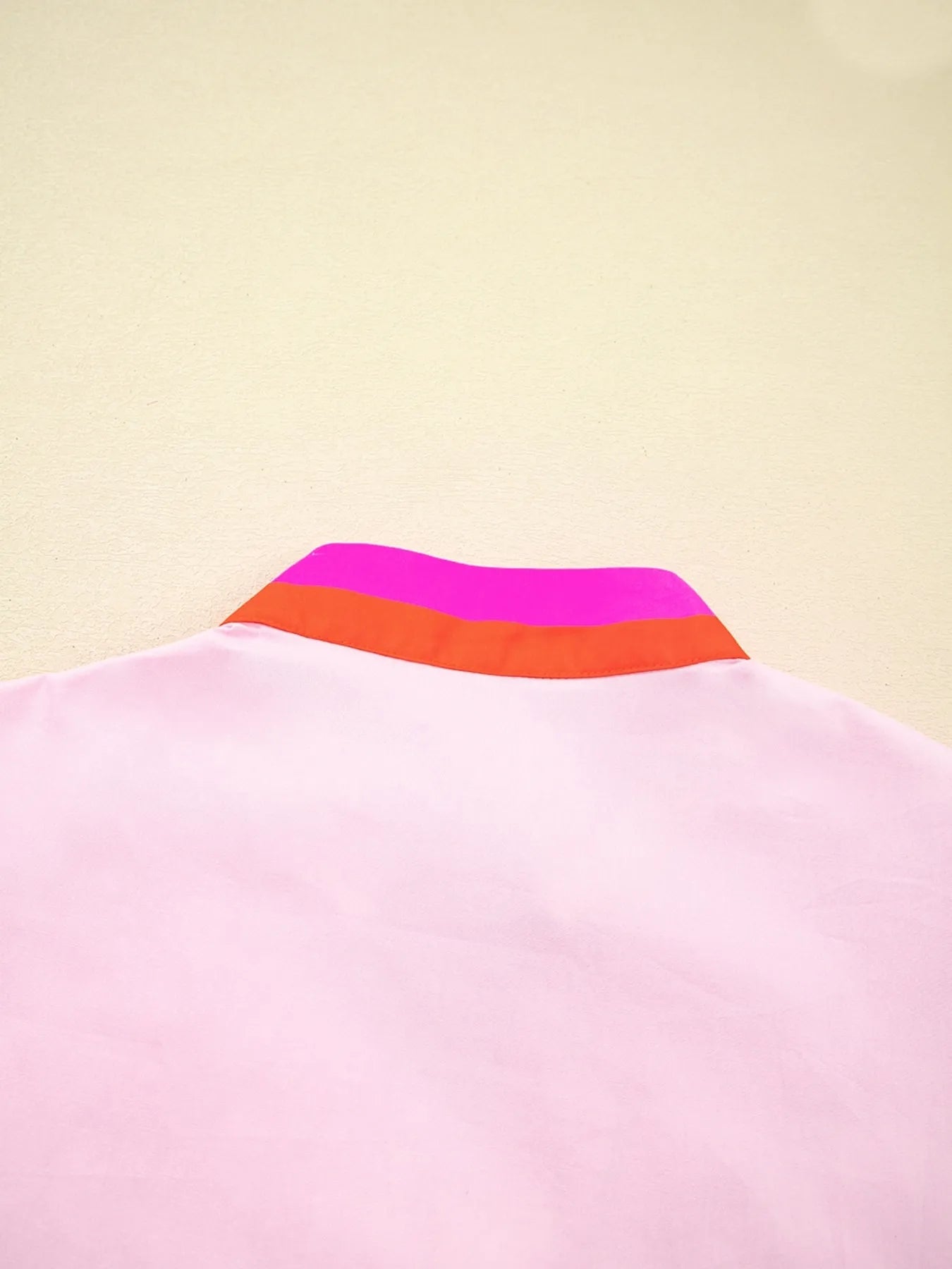 Contrast Trim Notched Short Sleeve Blouse - MAD RUFFI