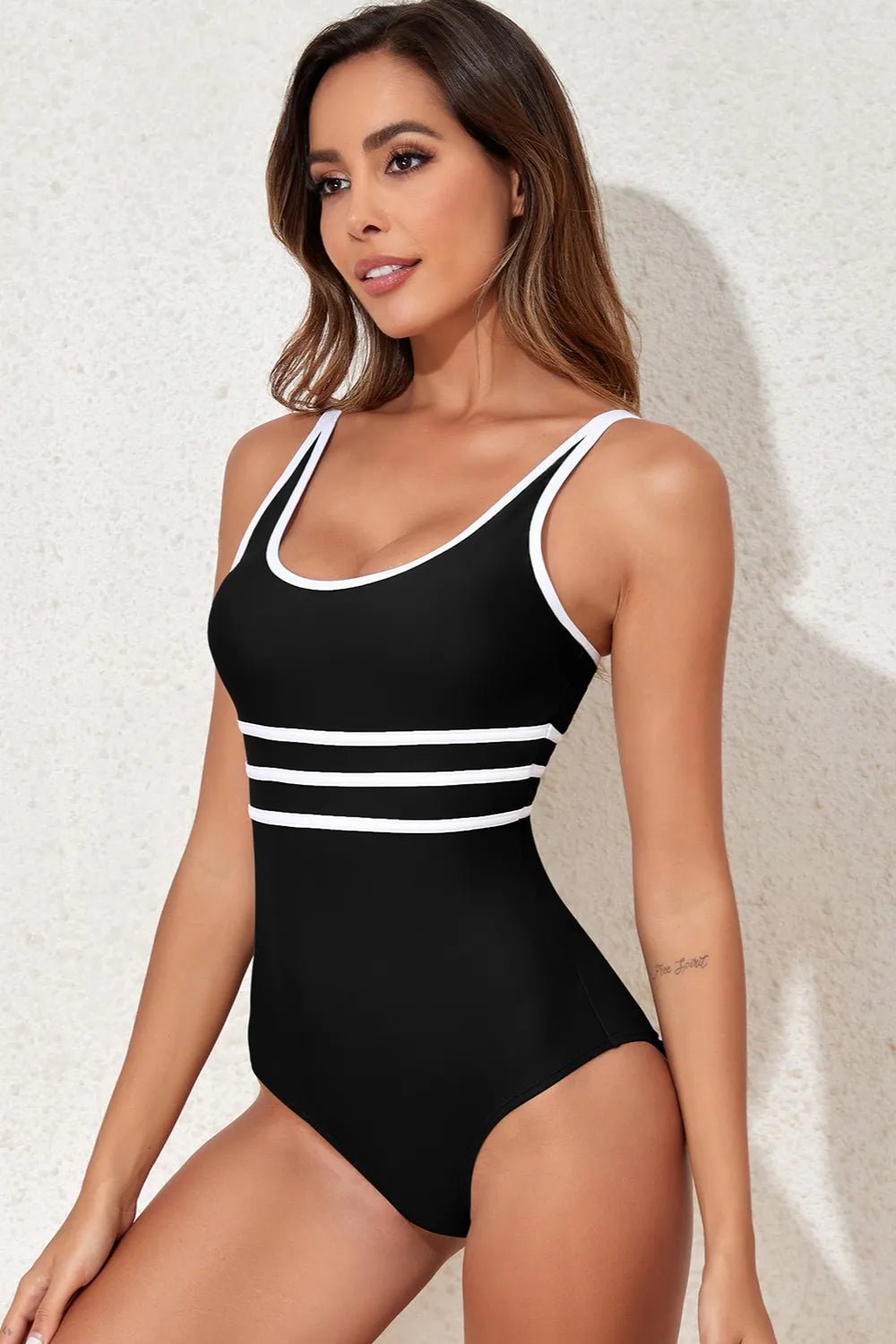 Contrast Trim Scoop Neck One - Piece Swimwear - MAD RUFFI
