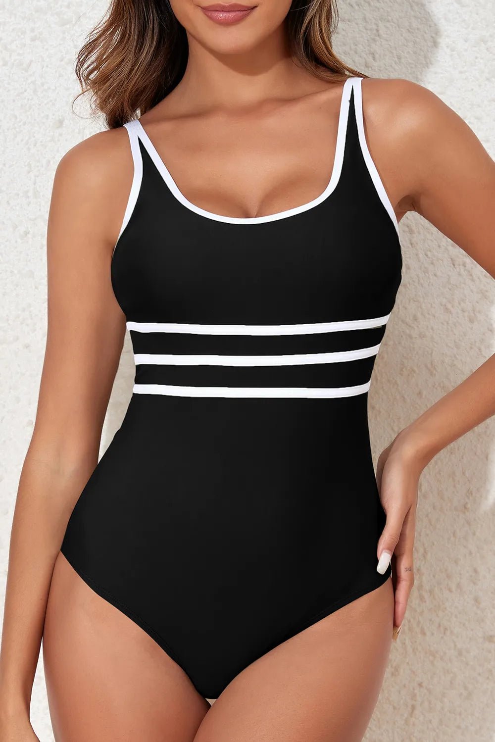 Contrast Trim Scoop Neck One - Piece Swimwear - MAD RUFFI