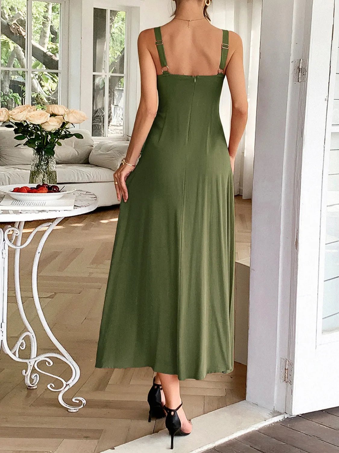 Contrast Wide Strap Midi Cami Dress - MAD RUFFI