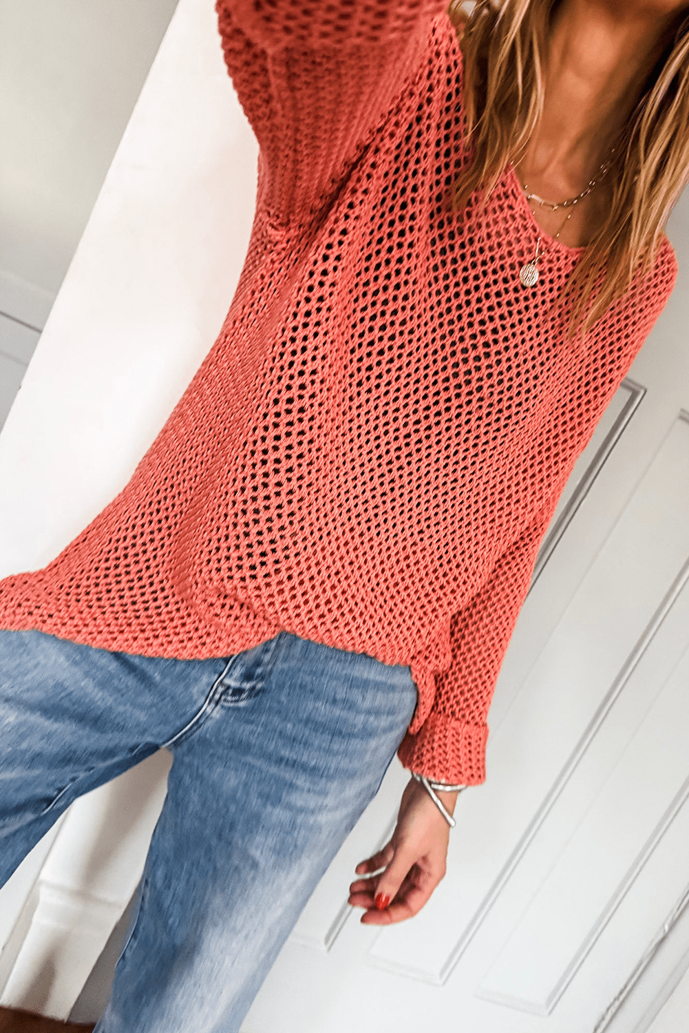 Coral Crochet Hollow - out Knit Sweater - MAD RUFFI