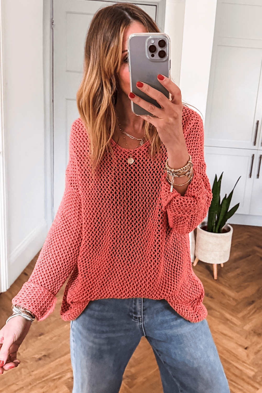 Coral Crochet Hollow - out Knit Sweater - MAD RUFFI